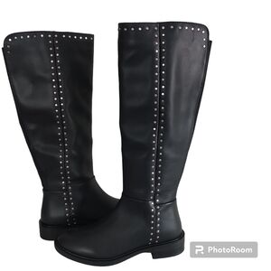Steve Madden Steven  Comfort Black Studded Leather Riding Boots Sz 6M